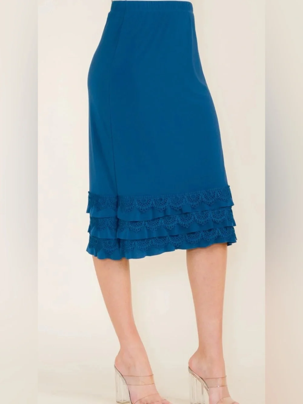 Unk Teal Lace-Tiered Midi Skirt